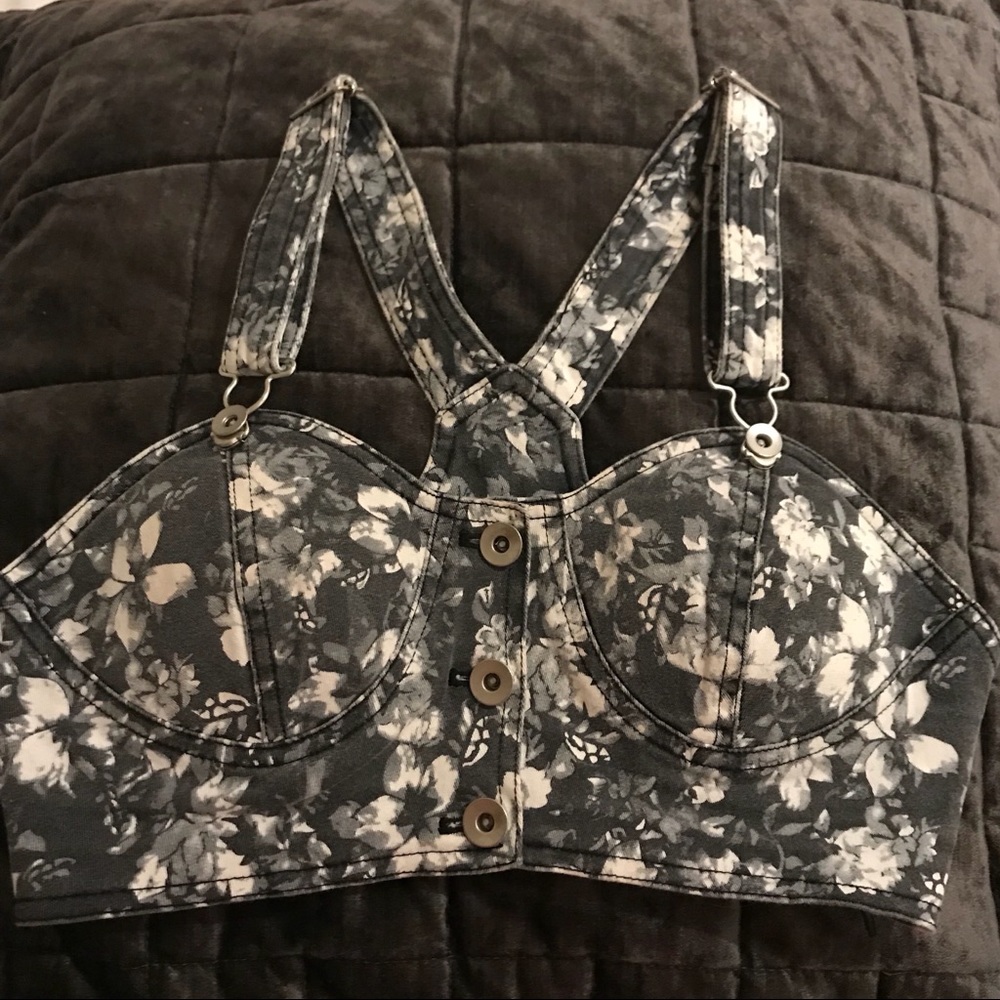 Black and White Floral Overall Crop Top